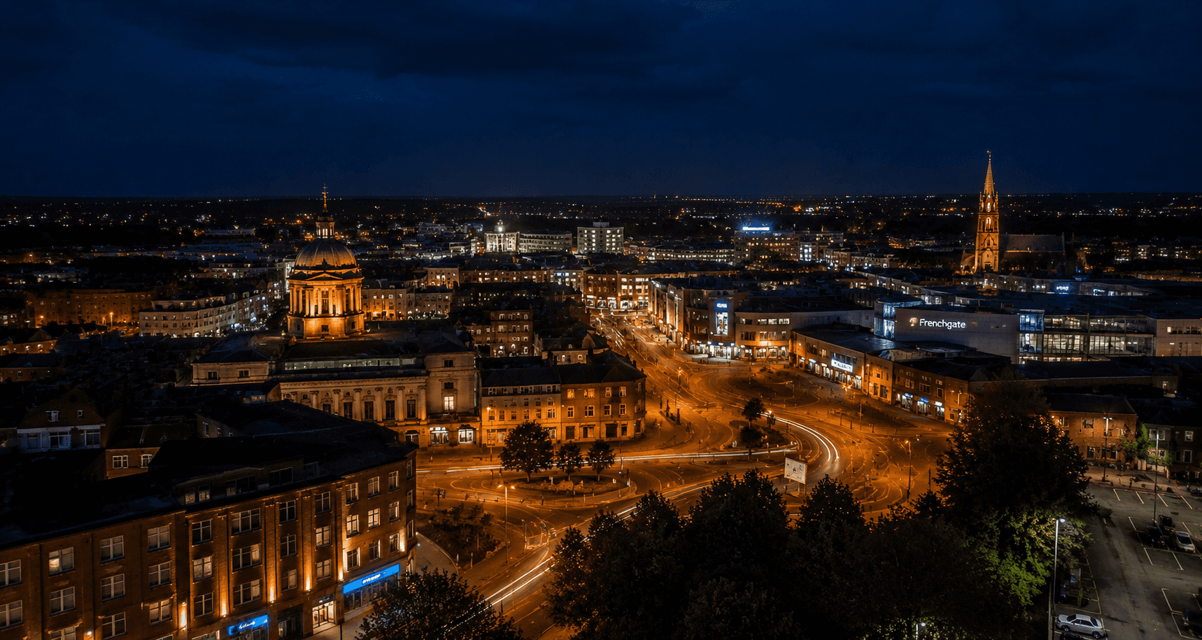Doncaster skyline at night — Empire outcall coverage area