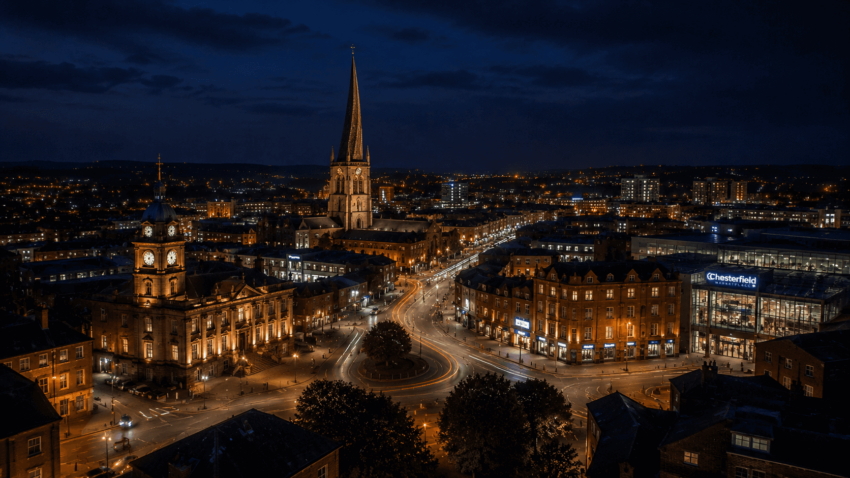 Chesterfield skyline at night — Empire outcall coverage area